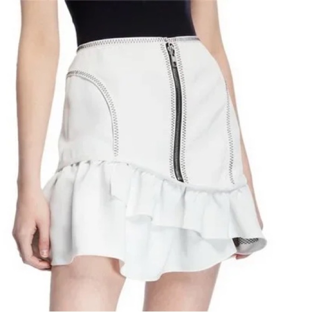 Opening Ceremony Front Exposed-Zip Mini Skirt Size 8 Black and White Ruffled